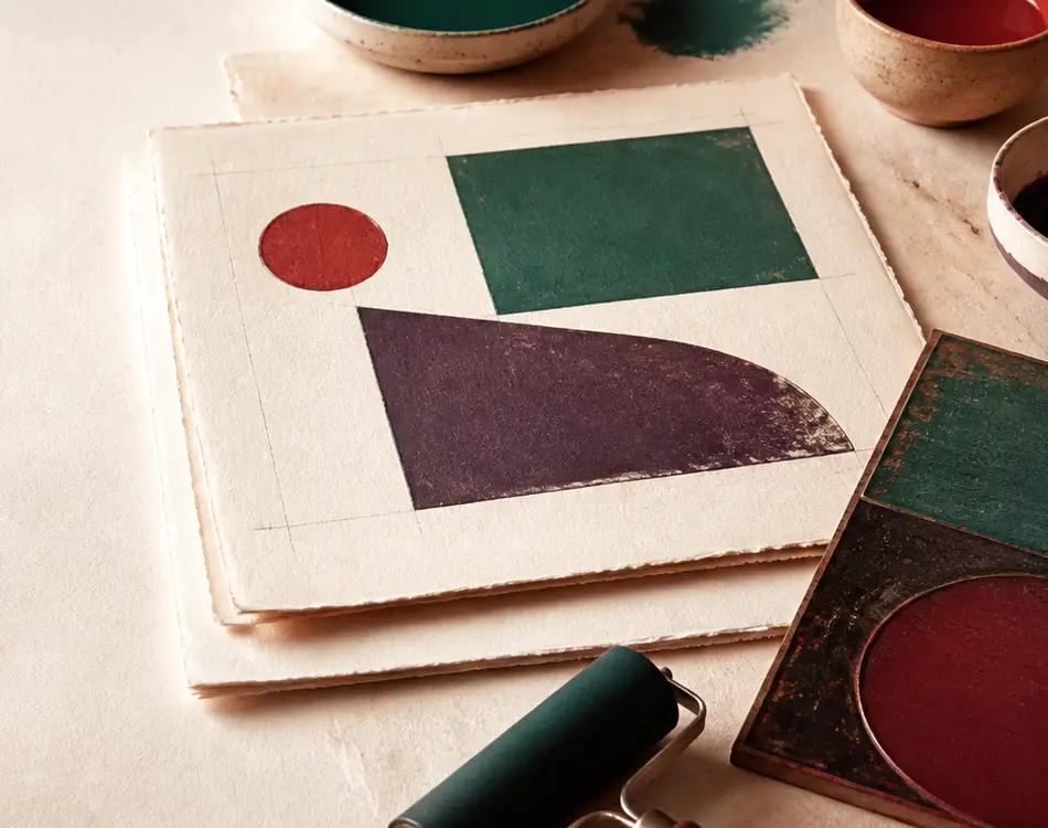 Feuille d'archive contemporaine avec échantillons de papier et règle graduée.