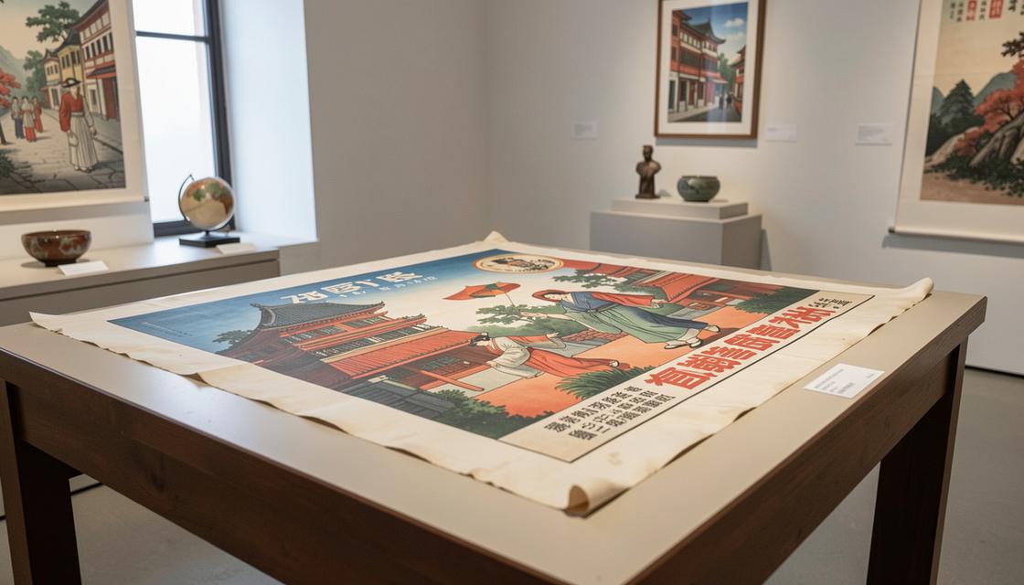 Étude photographique d’une affiche imprimée de Shanghai, support papier et pigments patinés, sans texte lisible.