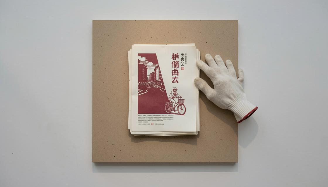 Étude photographique d’une affiche imprimée de Shanghai, support papier et pigments patinés, sans texte lisible.