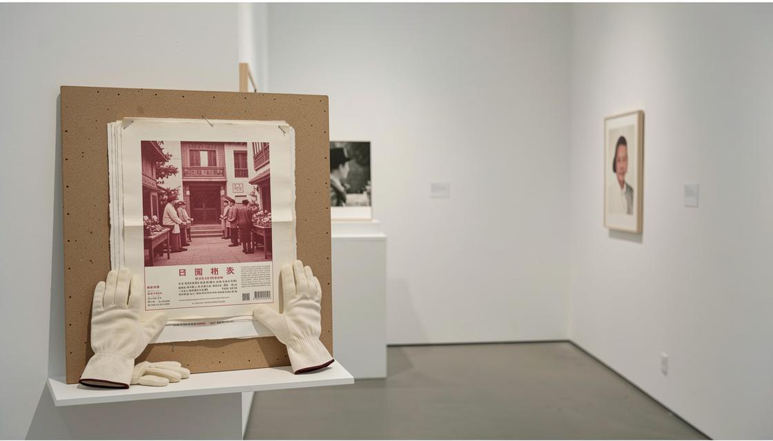 Étude photographique d’une affiche imprimée de Shanghai, support papier et pigments patinés, sans texte lisible.