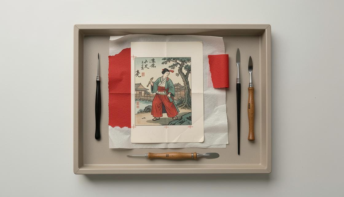 Fragments d’imagerie politique imprimée, papiers rouges et noirs sur une table d’archives, sans texte lisible.